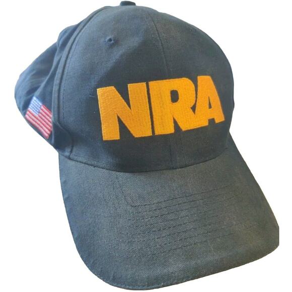 NRA Strap Back Hat Ball Cap Black Yellow Adjustable Adult One Size Fits All - Picture 2 of 5